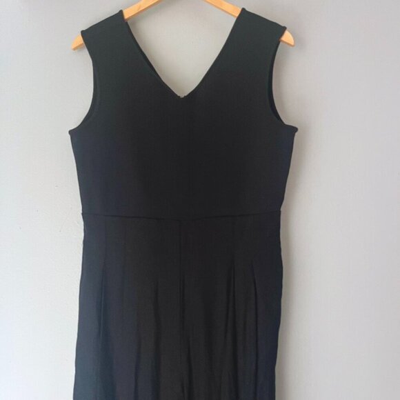 Tahari Black Ribbed Linen Wide Leg Jumpsuit Size 10 - Picture 3 of 8